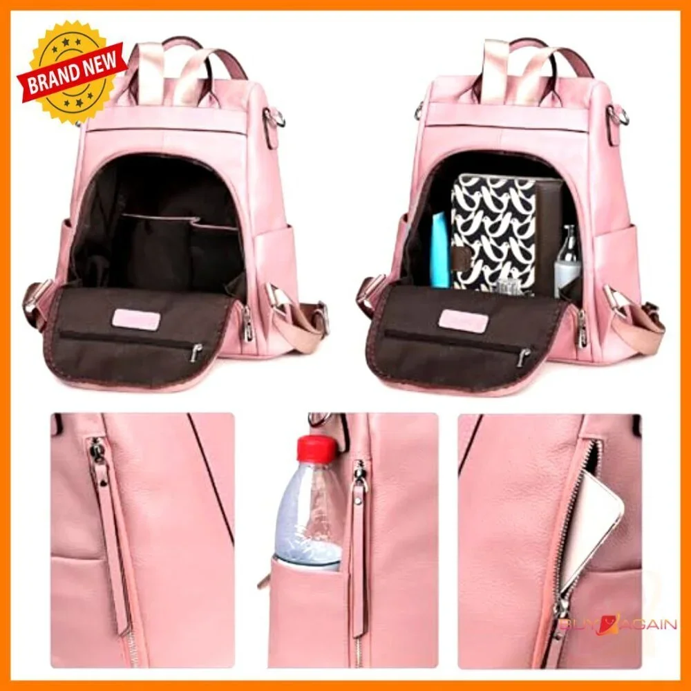 Leather Backpack Purse Anti-Theft Rucksack Medium Women's Shoulder Bag